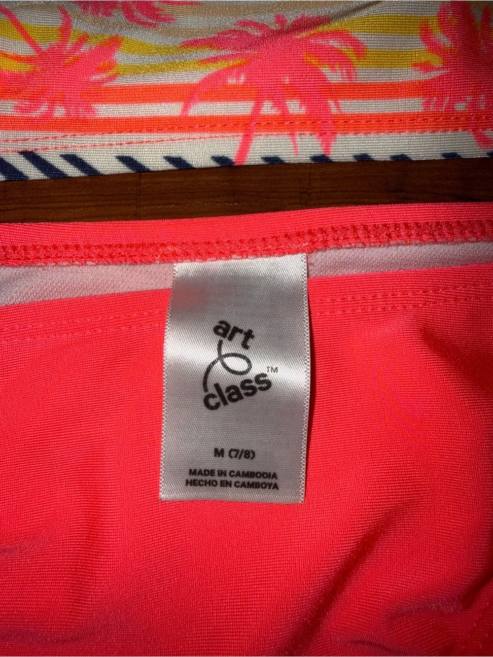 art class Neon Coral Bikini Set with Tropical Print Tank Top